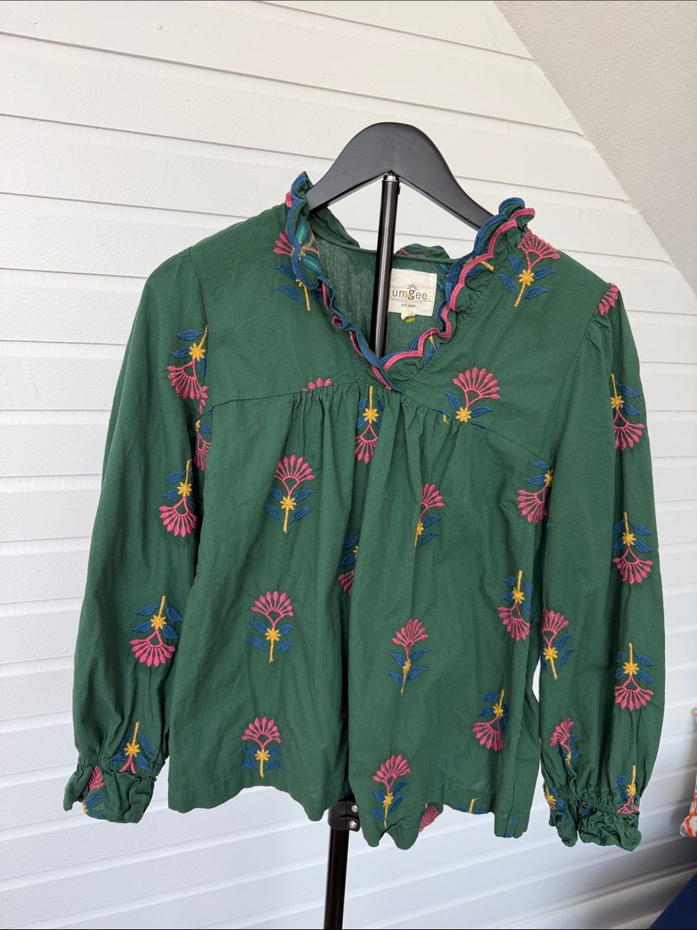 Umgee Forest Green Floral Embroidered Tunic Top